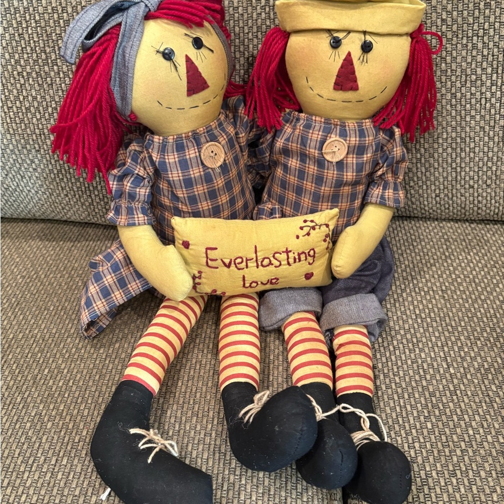 Vintage | Raggedy Ann/Andy Plaid Rag Dolls with Red Hair